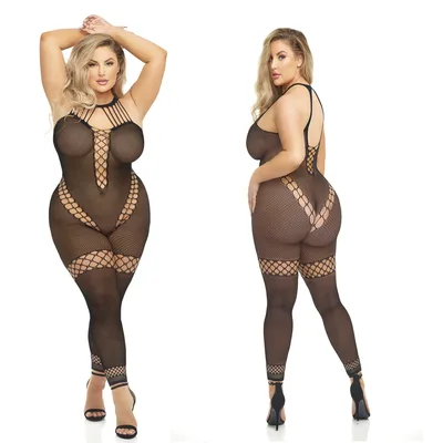 Sexy Tutina Premium Bodystocking Catsuit Plus Size Xl 2XL 3XL taglie forti nero