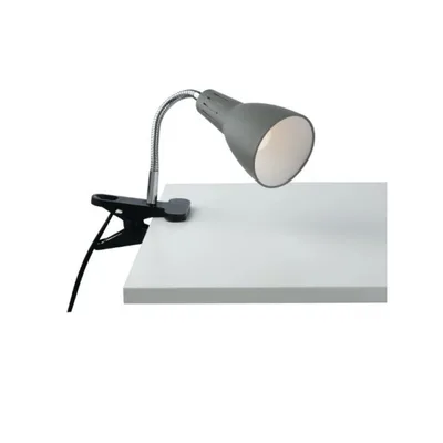 Lampada con pinza in metallo grigia con diffusore orientabile, lampadina E14, 11.5x36.5cm