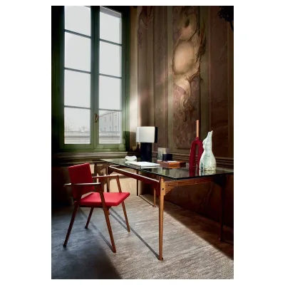 Cassina Tavolo fisso TL3 con struttura in legno e piano in cristallo
