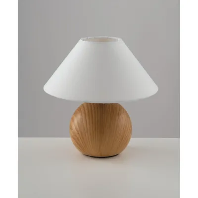 Lampada da tavolo in ceramica effetto legno, paralume in tessuto, 1 luce E14, 23x23cm