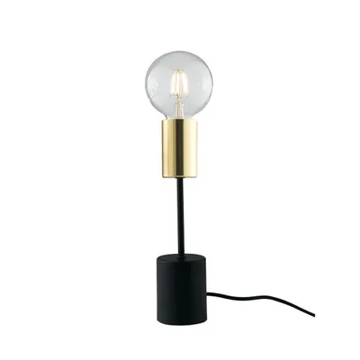 Lampada da tavolo minimal oro e nera in metallo e cavo in tessuto, lampadina E27, 7.5x30cm