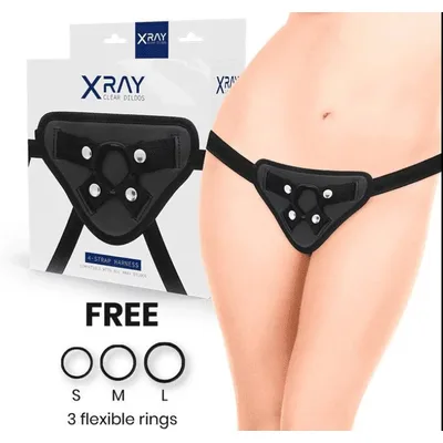 XRAY Imbracatura Strap On Regolabile 4 Cinghie 3 Anelli Silicone Harness Nero