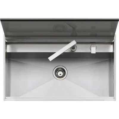 Barazza Lavello una vasca LAB COVER 1LLB90 finitura inox satinato da 86x51 cm Con coperchio e miscelatore