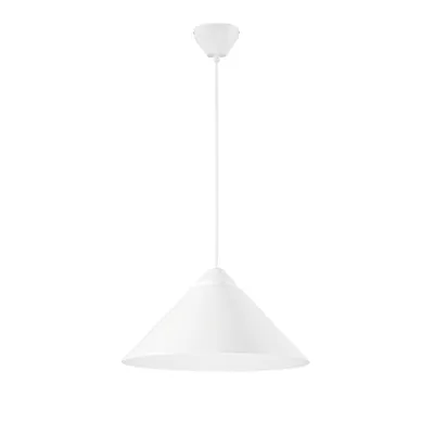 Sospensione in metallo con diffusore a cono bianco, 1 luce E27, 49x25cm