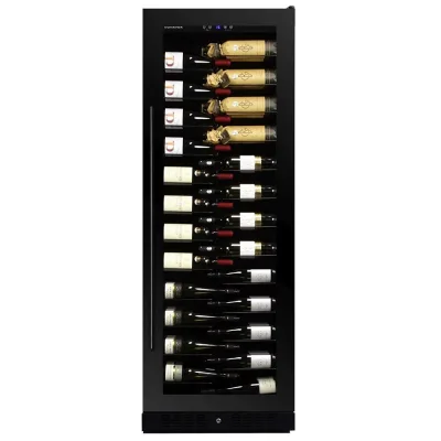 Dunavox Cantina vino a incasso o a libera installazione Grande-143 DX-143.468B finitura full glass nero da 65.5 cm