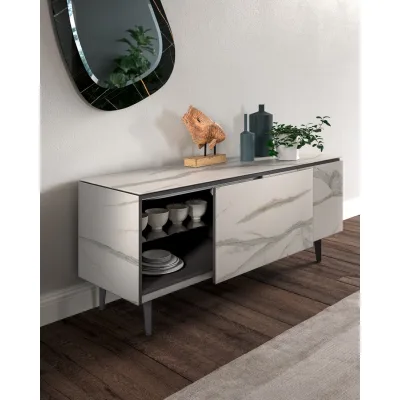 Ozzio Madia Plana art. X308 con basamento in metallo e ante in marmo da L.181.5 cm e H.74 cm - 2 ante