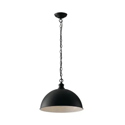 Lampadario a sospensione in metallo nero, diffusore interno bianco, 1 luce E27, 38x120cm