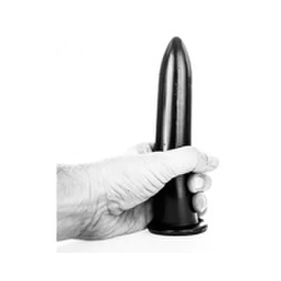 Dildo 19 cm Ø 3,7 cm nero liscio flessibile PVC base larga sex toy