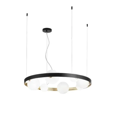 Lampadario circolare nero, oro e bianco in alluminio, 8 lampadine G9, 76x150cm