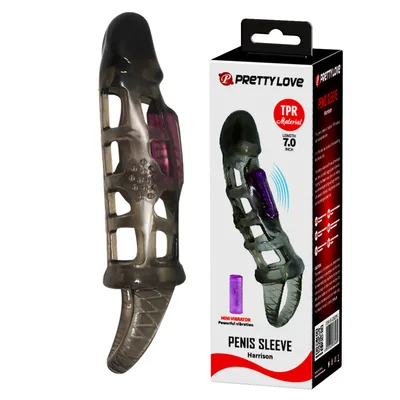 Guaina Pene Vibrante Pretty Love Harrison 18 cm TPR Nero Mini Vibratore Estensore Sex Toy Uomo