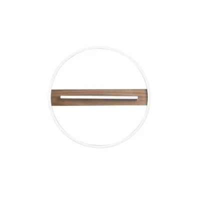 Plafoniera rotonda bianca in metallo con base in legno, 1 LED 36W, CCT, 50x50cm