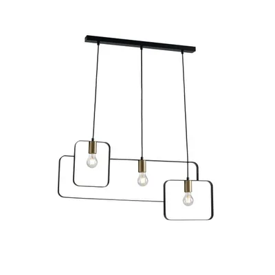 Lampadario a sospensione contemporaneo oro e nero in metallo, 3 luci E27, 88.5x150cm