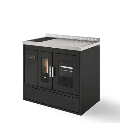 Eva Calòr Termocucina a pellet con forno con resistenza e lampadina ISOTTA 901694600 finitura nero