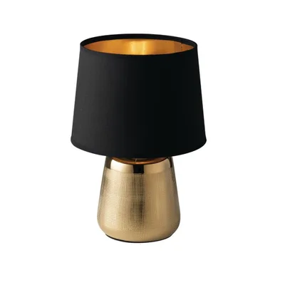 Lumetto in ceramica oro, paralume in tessuto, 1 luce E14, 17x29cm