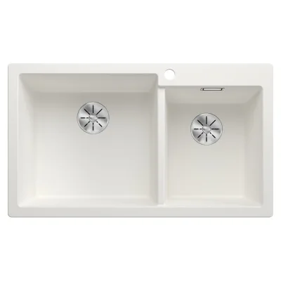 Blanco Lavello due vasche (vasca grande sx) PLEON 9 Dark Steel 4527640 finitura bianco da 86x50 cm - Sopratop