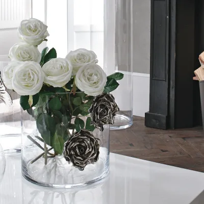 Adriani & Rossi Vaso Illusion rose con due rose in ceramica