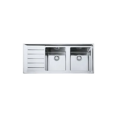 Franke: Lavello due vasche con gocciolatoio a sinistra Neptune Plus NPX 621 101.0068.381 finitura inox satinato da 116x51 cm