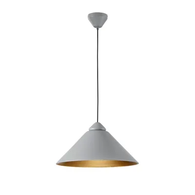 Sospensione in metallo con diffusore a cono grigio, 1 luce E27, 49x25cm
