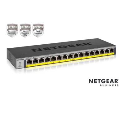 NETGEAR GS116PP Switch Unmanaged 16 porte Gigabit PoE+ (budget 183W),Garanzia a vita+NBD GS116PP-100EUS
