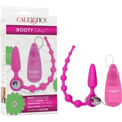 Double Dare Sonda a perle progressive 21 cm con plug anale vibrazioni rosa