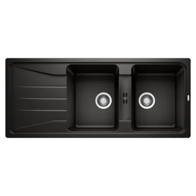 Blanco Lavello due vasche con gocciolatoio SONA 8 S 1525979 finitura nero da 116x50 cm - Sopratop