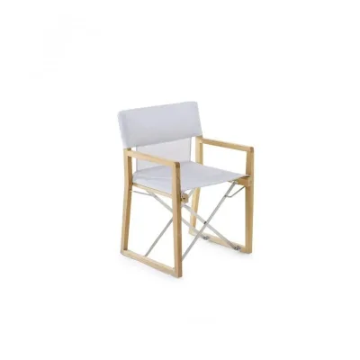 Unopiù Poltroncina pieghevole COSETTE con struttura in teak e telo in tessuto bianco canapa