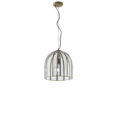 Lampadario a sospensione in vetro e ottone, 1 luce E27, 30x127cm