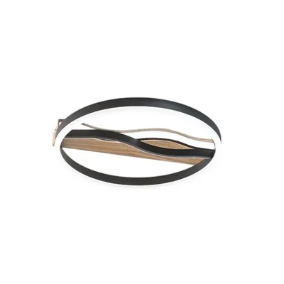 Plafoniera moderna rotonda in metallo nero con base in legno, 1 LED 36W, CCT, 40x40cm