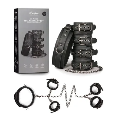 Premium set EasyToys 6 Pezzi Full Restraint kit Bondage Polsi Caviglie Nero