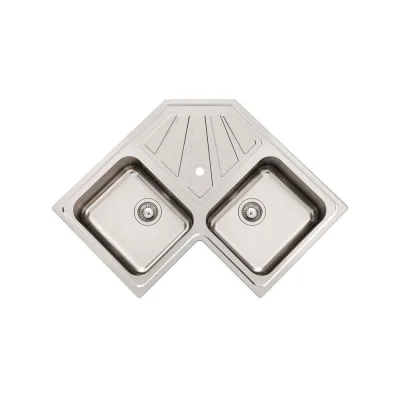 Foster Lavello ad angolo due vasche con gocciolatoio 3303 060 finitura acciaio inox da 83x83 cm - IN PROMOZIONE FINO AL 30/06