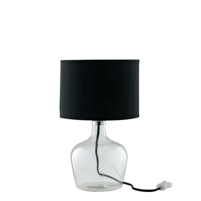 Lampada da tavolo nera in vetro, paralume e cavo in tessuto, 1 luce E27, 23x37cm