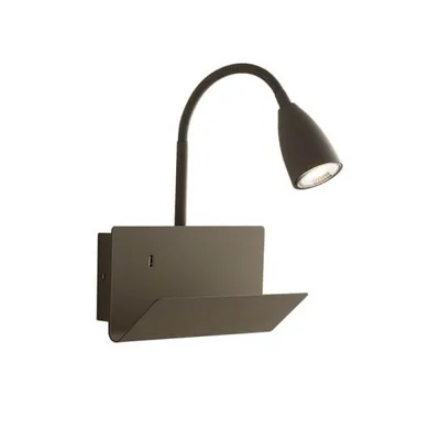 Applique da parete fango in metallo con mensola, 1 luce GU10, presa USB, 23x49cm