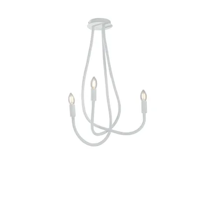 Plafoniera curvilinea in metallo e silicone bianco, 3 luci E14, 15x100cm