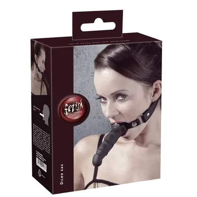 Bavaglio BDSM con dildo 12 cm Fetish Collection regolabile silicone PU nero fetish gag