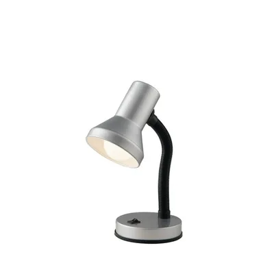 Lampada da tavolo argento in metallo, braccio flessibile, 1 luce E27, 14.5x34.5cm