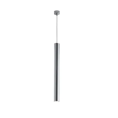 Lampadario a sospensione cilindrico in metallo cromo, lampadina GU10, 5.5x200x60cm