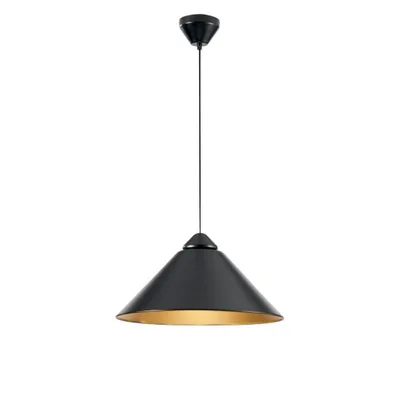 Sospensione in metallo con diffusore a cono nero, 1 luce E27, 49x25cm