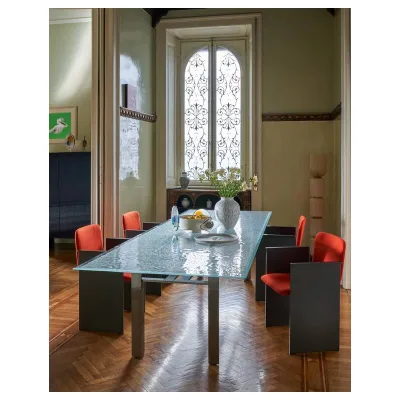 Cassina Tavolo fisso Doge Laguna con struttura in acciaio e piano in vetro extrachiaro - Edizione limitata