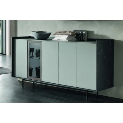 Maronese Acf Madia in appoggio LAILA con basamento in metallo da L.178 cm - 4 ante legno e 1 anta telaio 'Glax'