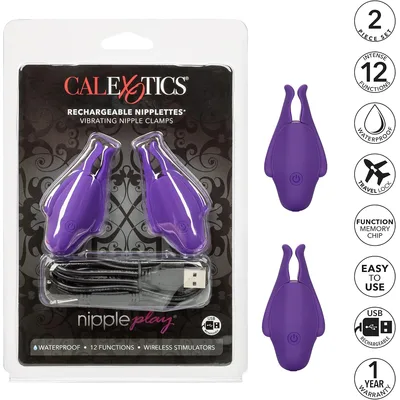 Pinzette Capezzoli 12 x vibranti ricaricabili USB wterproof BDSM Fetish bondage