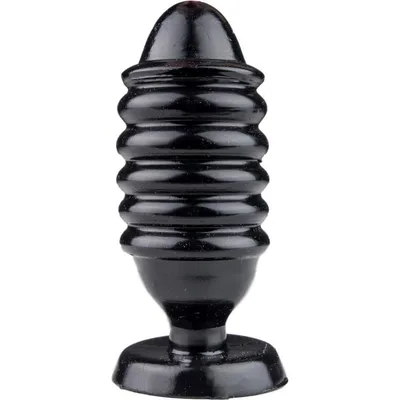 Plug anale 16 cm scanalato 5,5 cm nero vinile morbido base larga sex toy