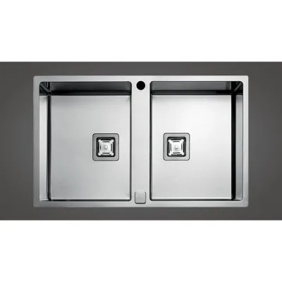 Fulgor Lavello filo e semifilo a due vasche P2B 7651 QA F-SF finitura acciaio inox da 76.5x51 cm