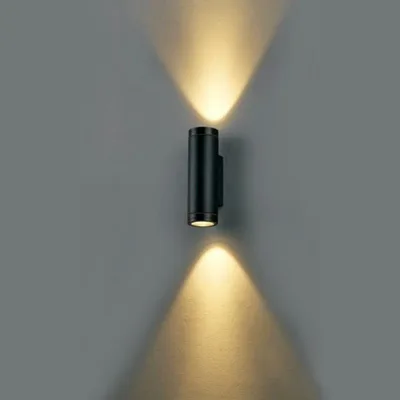 APPLIQUE 2x5W LED BIEMISSIONE 3000K B.CALDO 1000LM NERO SPAZZOLATO IP44 PER ESTERNO TERRAZZI, BALCONI, NEGOZI, WALL WASHER G