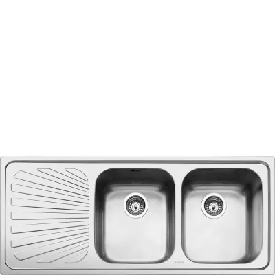 PRONTA CONSEGNA - Smeg Lavello due vasche con gocciolatoio a sinistra SP116S finitura acciaio inox spazzolato da 116 cm