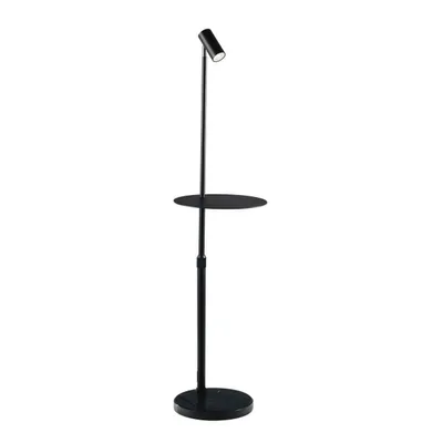 Piantana in metallo nero con punto luce orientabile, ripiano in marmo, 1 luce GU10, 35x150cm