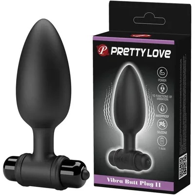 Plug Anale Vibrante Sex Toy 10 Vibrazioni Silicone Nero Pretty Love II Unisex