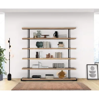 Altacorte Libreria fissa monofacciale Eco Layout 3 con struttura in ferro e ripiani in legno da 200 cm e h. 198 cm