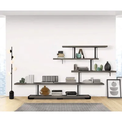 Altacorte Libreria fissa monofacciale Eco Layout 7 con struttura in ferro e ripiani in legno da 300 cm e h. 160 cm