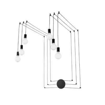 Plafoniera moderna in metallo nero, cavo regolabile, 6 lampadine E27, 19x500cm