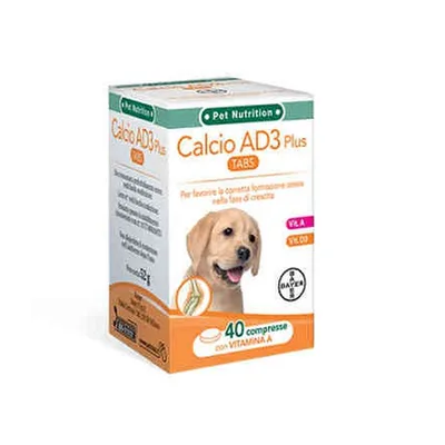 Bayer Pet Calcio Ad3 Solubile Sviluppo Integratore Ossa Cane 40 Compresse